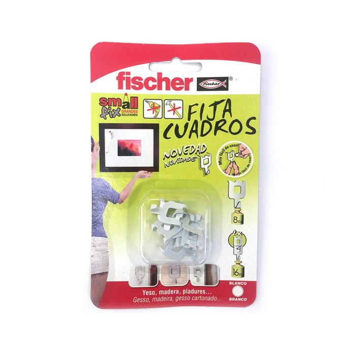 Fischer 522206 Fijacuadros Blanco Blister 8 Unidades para Yeso, Madera, Pladur hasta 16kg 1