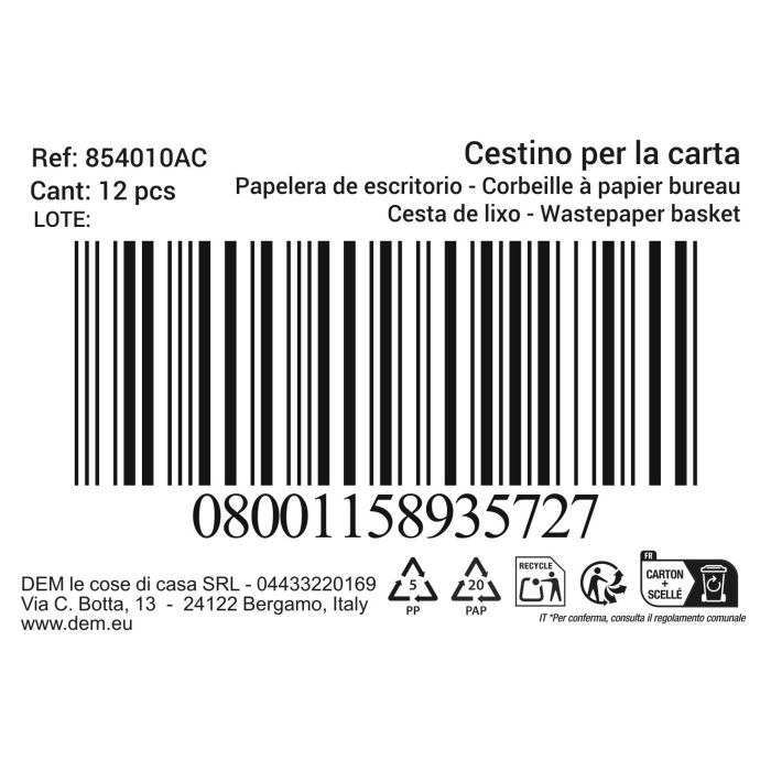 Inde Papelera de Escritorio Fun Colores 27,1 x 25,5 x 27,1 cm (12 Unidades) 1