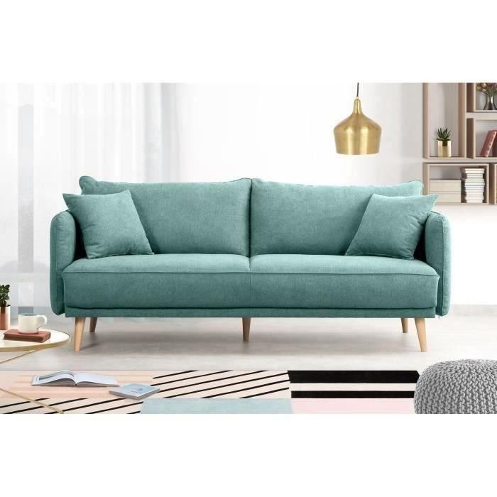 HEXAGON - Sofá Fijo de 3 plazas DAREN - Tela Azul - An. 207 x Pr. 90 x Al. 88 cm 1