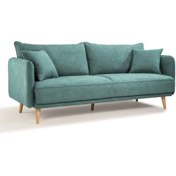 HEXAGON - Sofá Fijo de 3 plazas DAREN - Tela Azul - An. 207 x Pr. 90 x Al. 88 cm 2