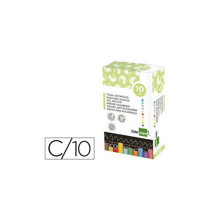 Tiza Color Antipolvo Liderpapel Caja De 10 Unidades Colores Surtidos