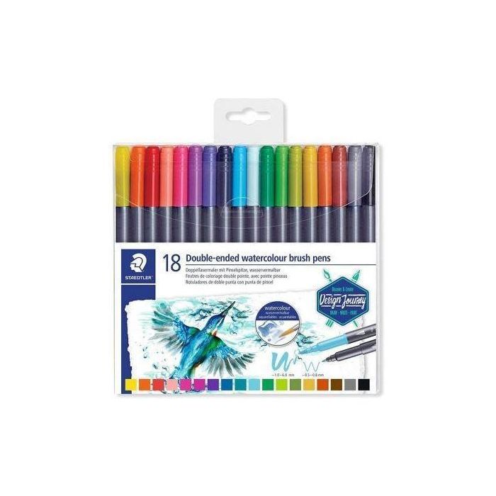 Staedtler Rotuladores Design Journey Doble Punta Fina-Pincel Acuarelables C-Surtidos Estuche 18 Ud