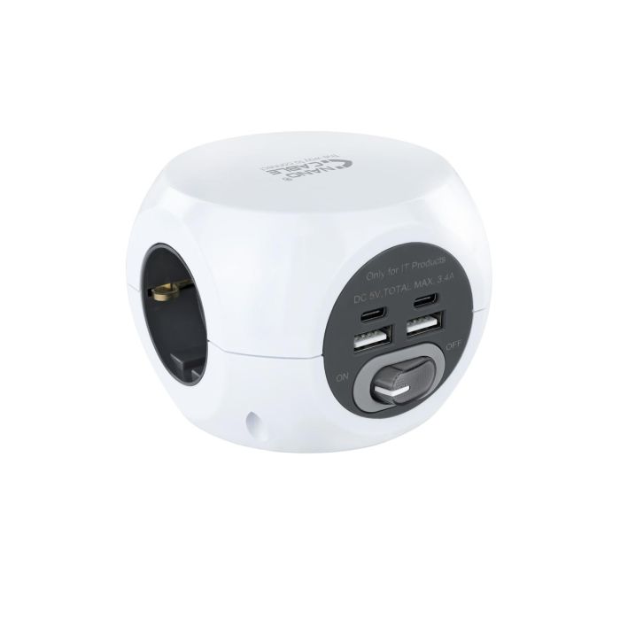 Nanocable Regleta Base con 3 Enchufes Shucko, 4 Puertos USB (2 Tipo A, 2 Tipo C), Interruptor ON/OFF, Cable 1.4m Nanocable Regleta Base con 3 Enchufes Shucko, 4 Puertos USB (2 Tipo A, 2 Tipo C), Interruptor ON/OFF, Cable 1.4m
