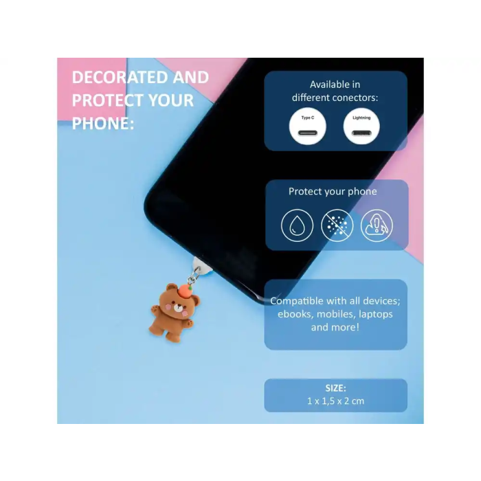 Wondee Funny Lightning Carrot Bear - Charm Protector Decorativo para Puerto de Carga de Smartphone, Compatible con Conector Lightning