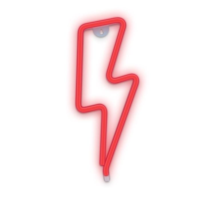 Forever Lampara Forever Neon Led Light Bolt - Luz LED Neon Decorativa Rayo Rojo con Soporte de Sobremesa, USB o Pilas