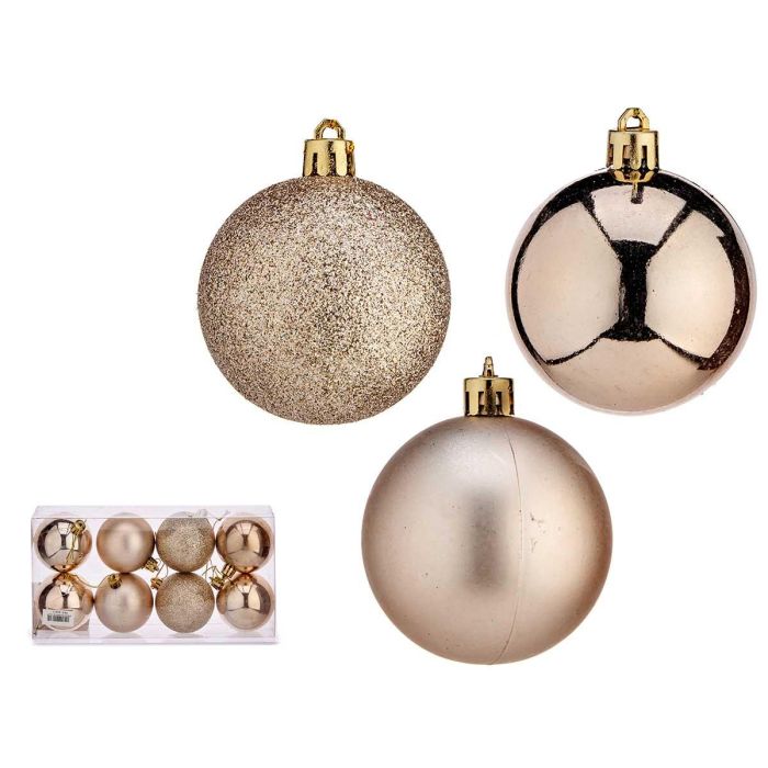 Krist+ Set de 8 Bolas de Navidad de Plástico de 6 cm, Color Champagne, con Diseños Surtidos (12 Unidades)