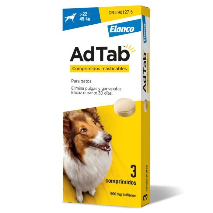 Elanco Adtab 900 mg 3 Comp Masticable 22-45 kg Perro