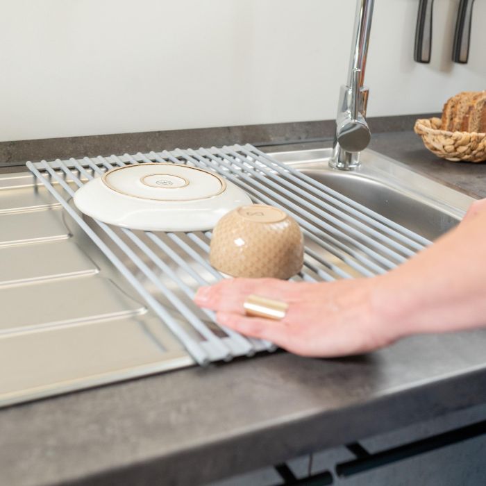 Emuca Escurreplatos flexible y enrollable de silicona, Acero y Plástico, Gris 5 Emuca Escurreplatos flexible y enrollable de silicona, Acero y Plástico, Gris 5