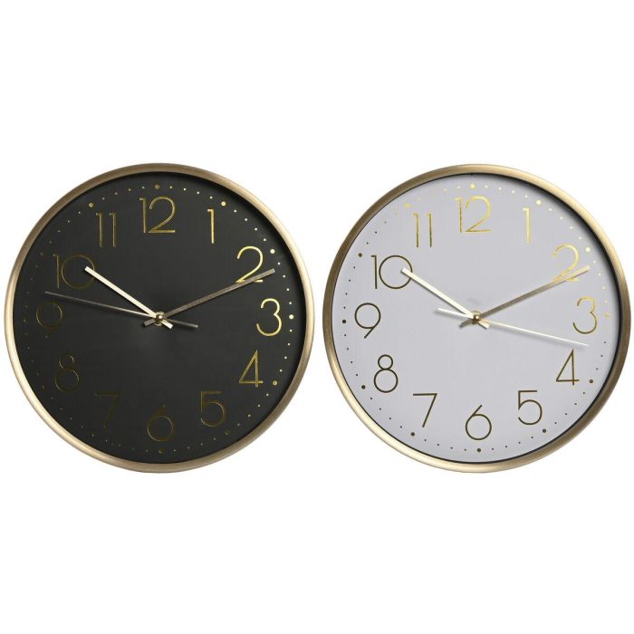 Reloj Pared Glam DKD Home Decor Blanco Negro 4.3 x 30 x 30 cm (2 Unidades)