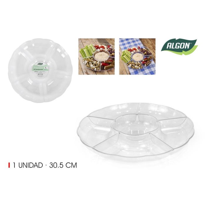 Bandeja PS 6 departamentos transparente roja 30.5 cm Algon (12 Unidades) Bandeja PS 6 departamentos transparente roja 30.5 cm Algon (12 Unidades)