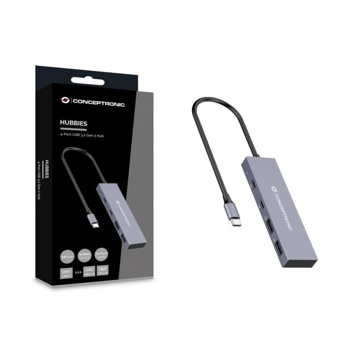 Hub USB Conceptronic HUBBIES13G Gris (1 unidad) 1 Hub USB Conceptronic HUBBIES13G Gris (1 unidad) 1