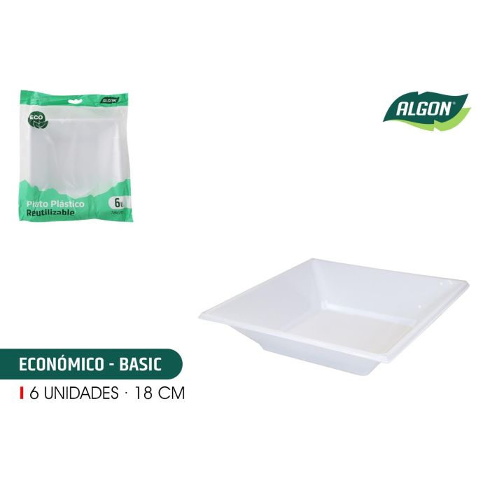 Set de 6 platos hondo cuadrados plástico ecológico 18 cm Algon (36 Cajas) Set de 6 platos hondo cuadrados plástico ecológico 18 cm Algon (36 Cajas)