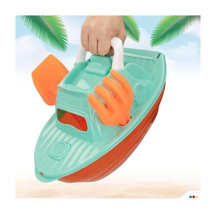 Cubo playa 14 cm con yate 36 cm, pala, rastrillo y 3 moldes en red 5 Cubo playa 14 cm con yate 36 cm, pala, rastrillo y 3 moldes en red 5