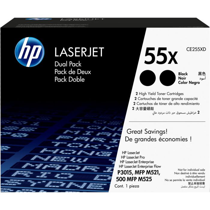 HP 55X Pack Ahorro 2 Cartuchos Tóner Original LaserJet Alta Capacidad Negro 25.000 páginas