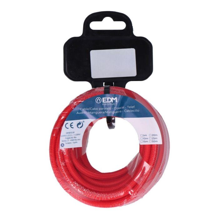 Edm Carrete Cable Cordón Tubular H03VV-F 2 x 0,75 mm² Rojo, 5 m