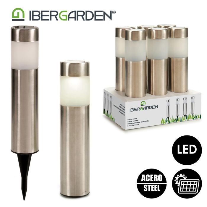 Baliza Solar Acero Ibergarden 6x27x6 cm, Blanco/Plata, Panel Solar 2V (12 Unidades) 3 Baliza Solar Acero Ibergarden 6x27x6 cm, Blanco/Plata, Panel Solar 2V (12 Unidades) 3