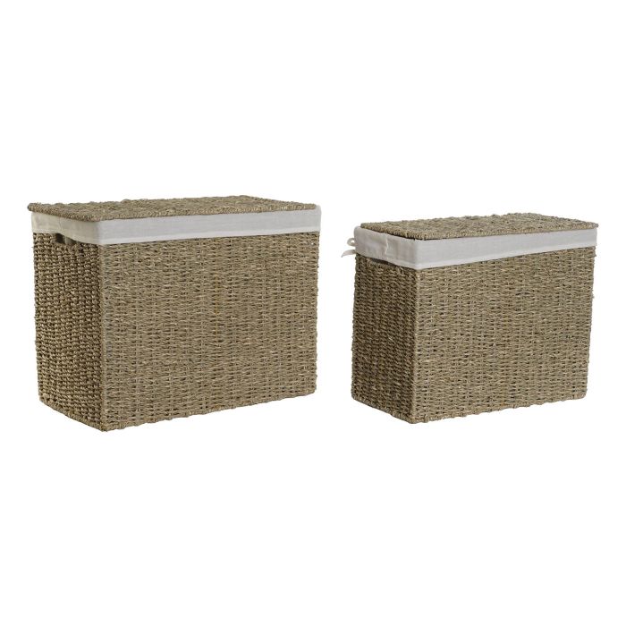 Cesta Ropa Balines DKD Home Decor Natural Blanco 25 x 36 x 45 cm Set de 2