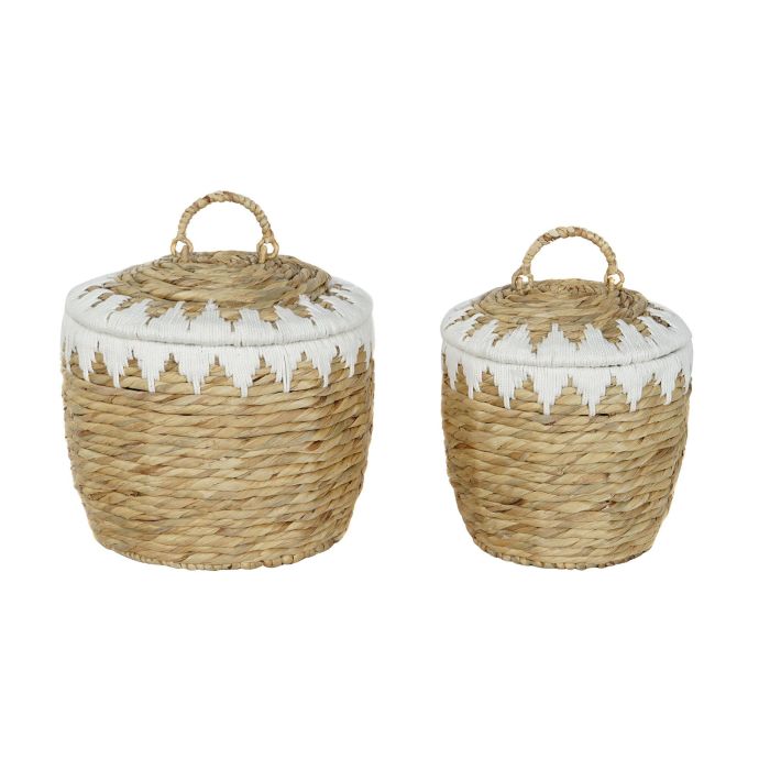 Cesta Boho DKD Home Decor Natural Blanco 35 x 37 x 35 cm Set de 2