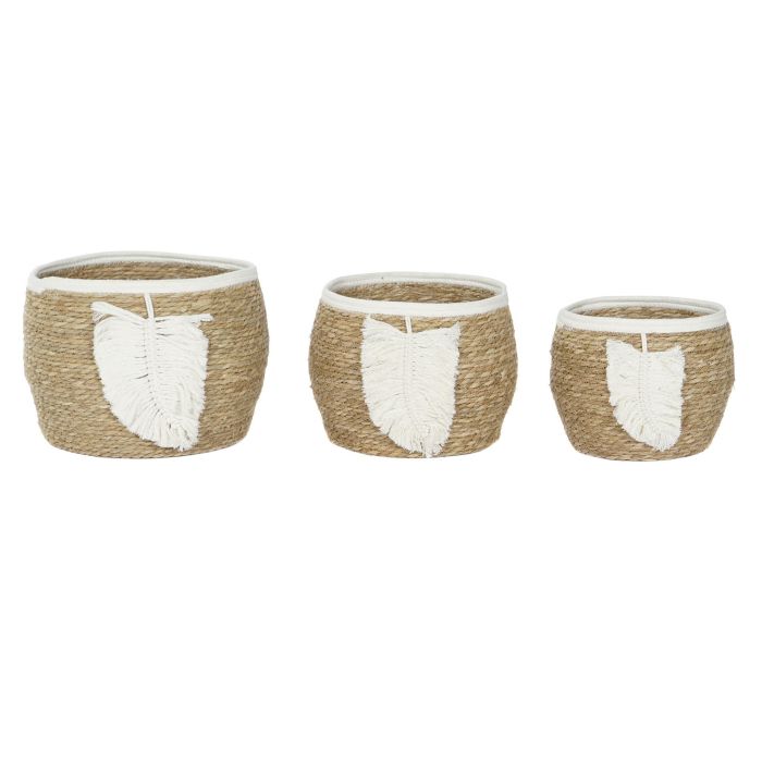 Cesta Balines DKD Home Decor Natural Crema 33 x 27 x 33 cm Set de 3