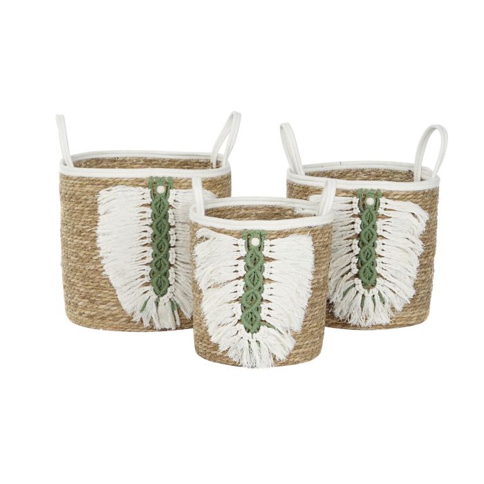 Cesta Tropical DKD Home Decor Natural Verde 39 x 47 x 39 cm Set de 3 (2 Unidades) 3