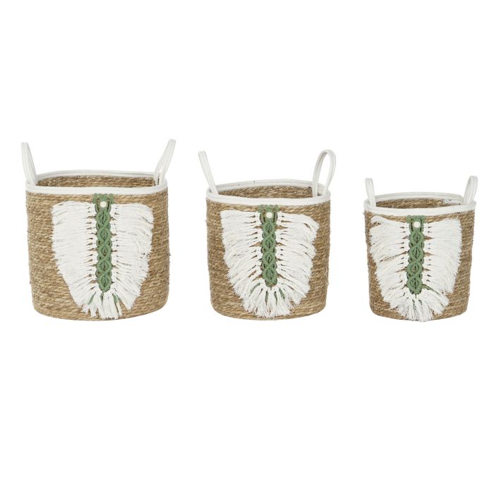 Cesta Tropical DKD Home Decor Natural Verde 39 x 36 x 39 cm Set de 3