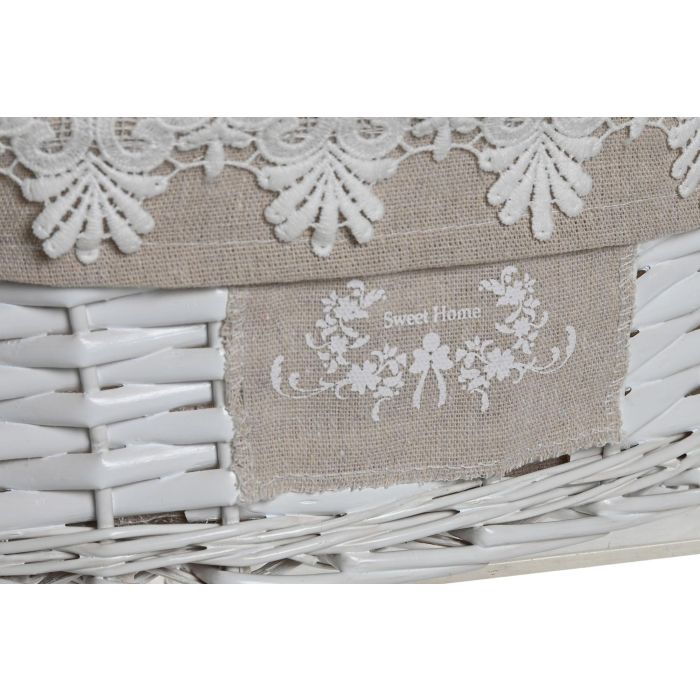 Cesta Romantico DKD Home Decor Blanco Beige 29 x 15 x 36 cm Set de 3 2