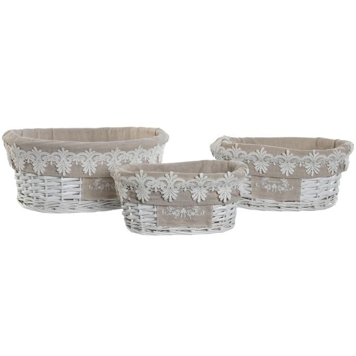 Cesta Romantico DKD Home Decor Blanco Beige 29 x 15 x 36 cm Set de 3 3