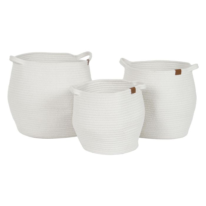 Cesta Moderno DKD Home Decor Blanco 34 x 34 x 34 cm Set de 3 3