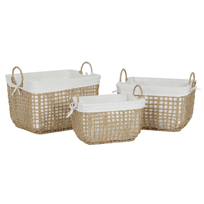 Cesta Moderno DKD Home Decor Natural Blanco 34 x 36 x 45 cm Set de 3 3