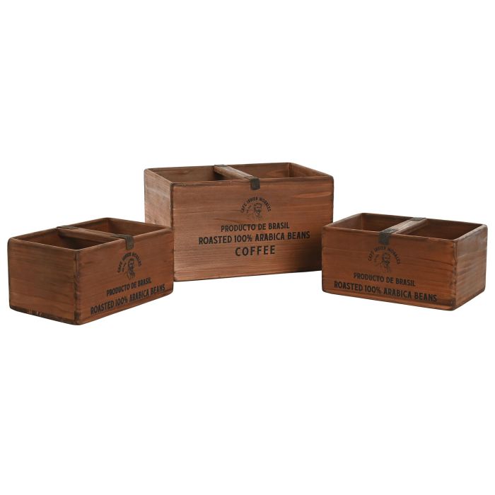 Caja Tradicional DKD Home Decor Marron 25 x 20 x 35 cm Set de 3 (2 Unidades) 3