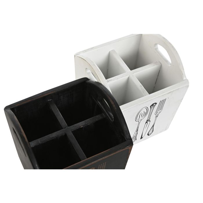 Cubertero Tradicional DKD Home Decor Blanco Negro 15 x 18 x 15 cm Set de 2 2