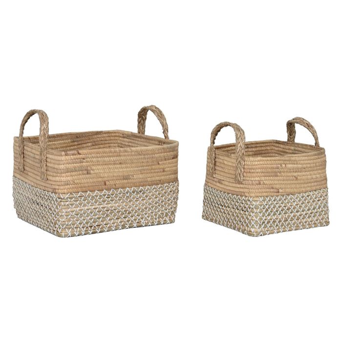 Cesta Urban DKD Home Decor Marron Claro Blanco 38 x 36 x 43 cm Set de 2