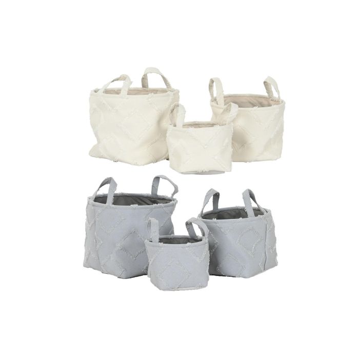 Cesta Basicos DKD Home Decor Gris Crema 30 x 25 x 30 cm Set de 3 (4 Unidades) 3