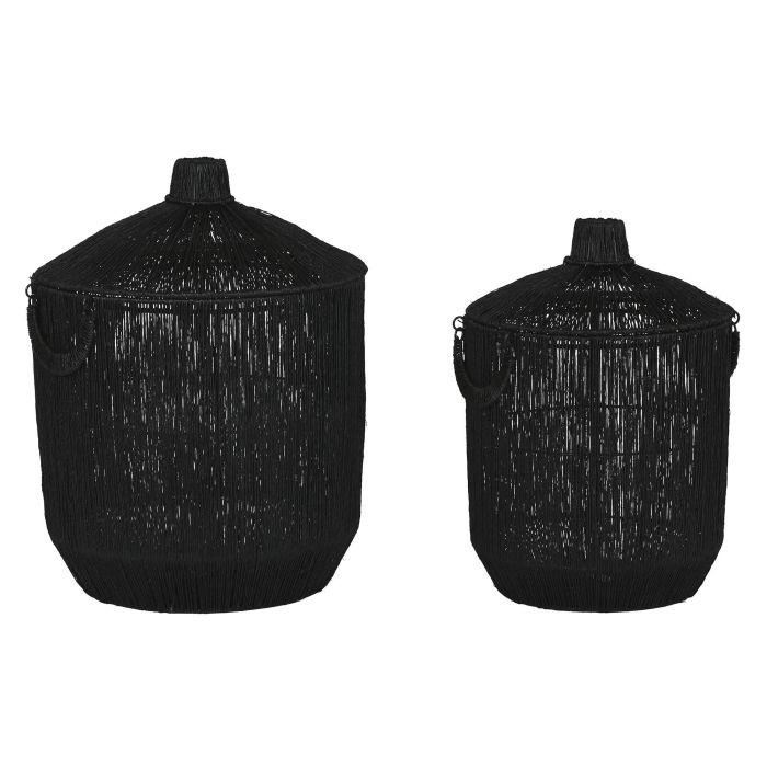 Cesta Colonial DKD Home Decor Negro 40 x 52 x 40 cm Set de 2