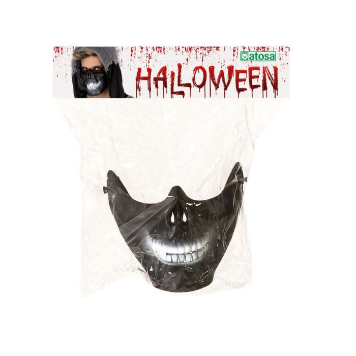 Mascara Mitad Calavera PVC Negro 14x18 cm Para Disfraz Esqueleto Terrorífico Halloween 1