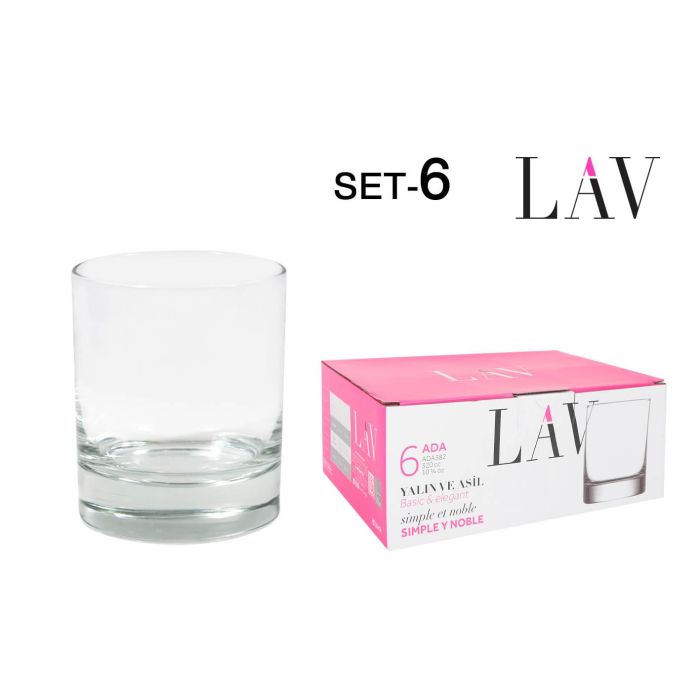 Lav Set 6 Vasos Whisky Reforzado 3, Ada, 7.8x7.8x9.3 cm, 202g (8 Cajas)