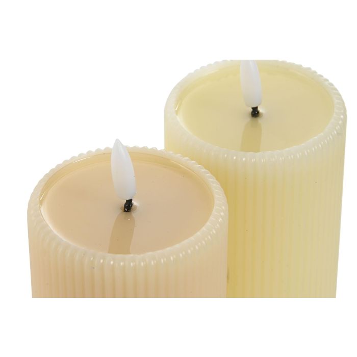 DKD Home Decor Vela Decorativa LED de Cera Estilo Scandi Beige Blanco 7.5x7.5x16cm (Juego 6 Unidades, 190gr/ud) 3