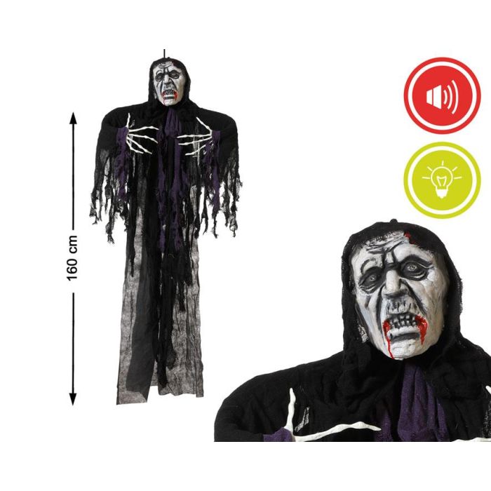 Figura Colgante Fantasma Zombie Desfigurado 160 cm con Luz y Sonido para Halloween