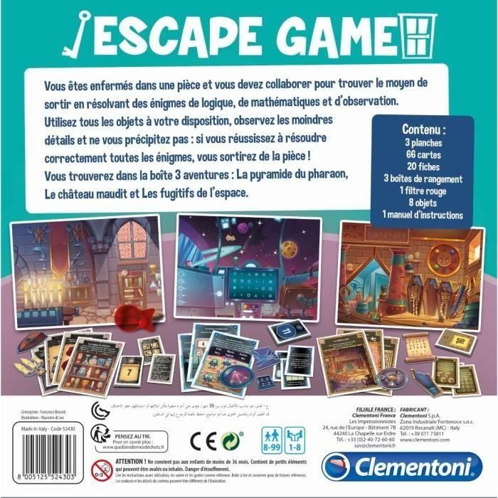 Clementoni Juego de Mesa Escape - 3 Aventuras: Espacio, Tumba Faraón y Castillo 4