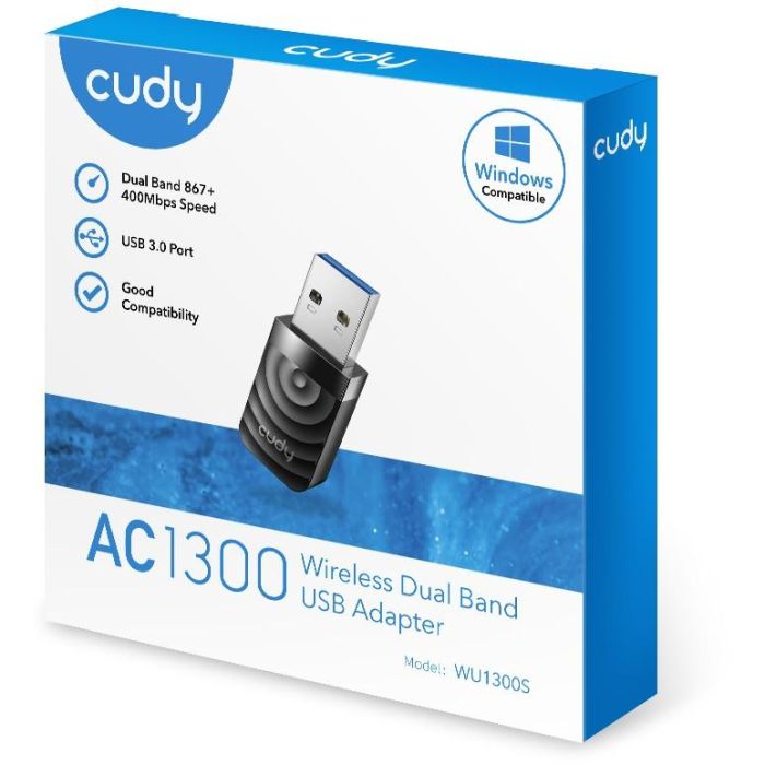 Cudy WU1300S Adaptador de red USB Inalámbrico Wi-Fi 5 de Doble Banda (2.4/5GHz) 867 Mbps, Negro