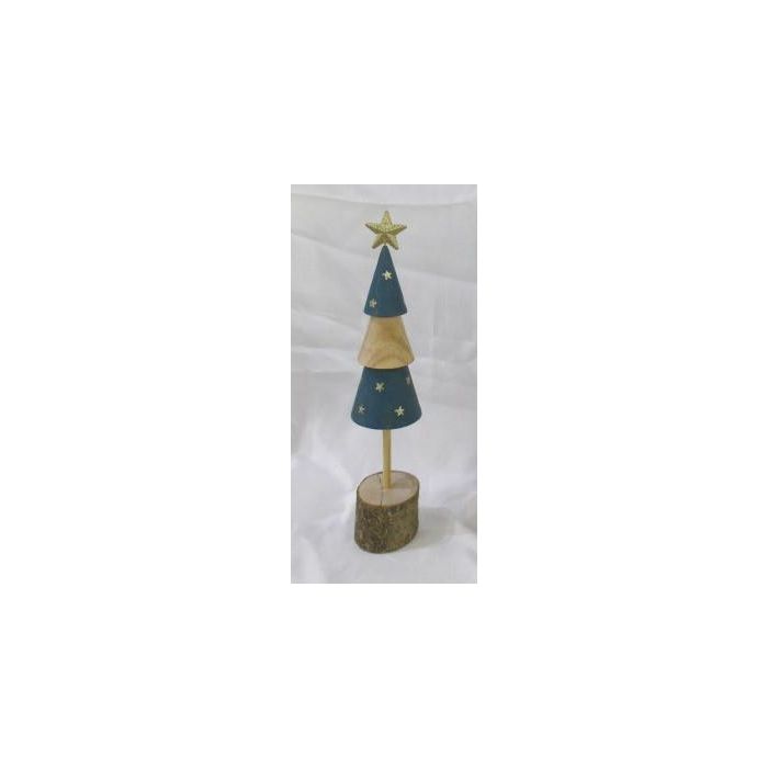 DKD Home Decor Árbol de Navidad Moderno Paulownia Natural Azul 5.5 x 15 x 5 cm (2 Unidades)