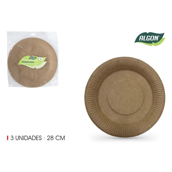 Set de 3 platos de cartón kraft 28 cm Algon (24 Unidades) Set de 3 platos de cartón kraft 28 cm Algon (24 Unidades)