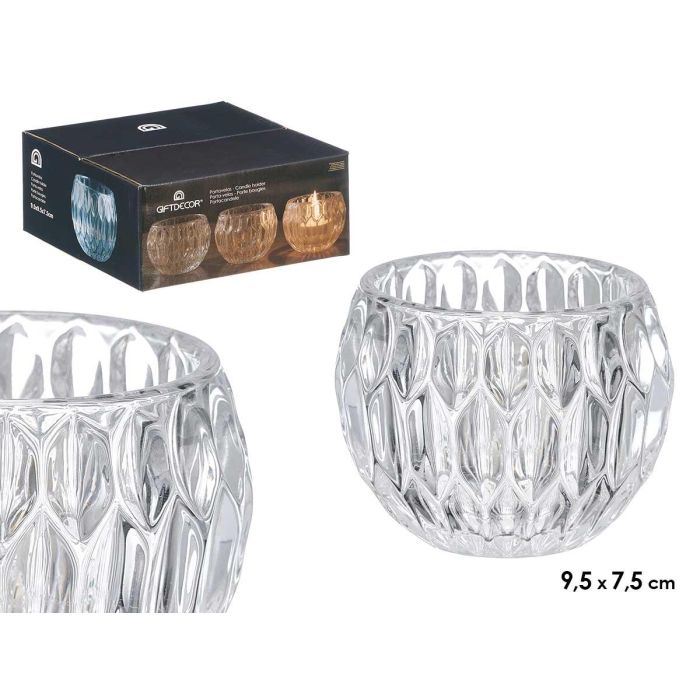 Giftdecor Portavela de Cristal con Forma de Diamante Grande, para Vela, Vidrio Transparente, 9.2 x 7.5 x 9.2 cm (Set de 16)