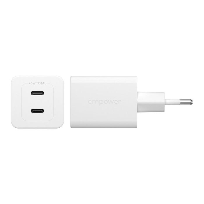 PanzerGlass empower GaN Turbo Charge Cargador Rápido 45W con 2 Puertos USB-C, Enchufe UE, Color Blanco Plata 3