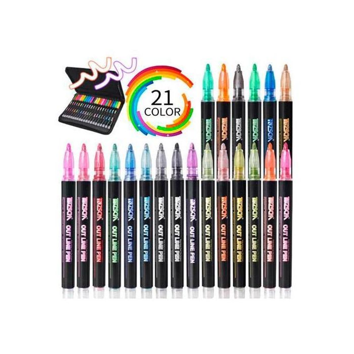 Alex Bog Rotuladores Outliner Doble Línea Bicolor Neón Pastel - Estuche 21 Ud