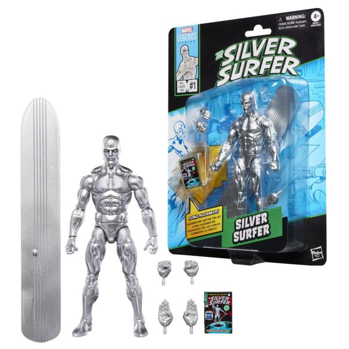 HASBRO Marvel Legends Series Figura Estela Plateada The Silver Surfer 15cm Articulada con 6 Accesorios y Tabla de Surf 10