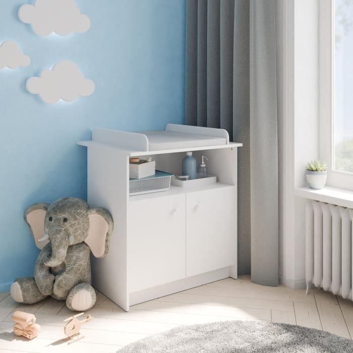 Cómoda cambiador con 2 puertas, 1 nicho - HELICIA - Blanco mate - 79,6 x 70 x 94,4 cm - DEMEYERE Cómoda cambiador con 2 puertas, 1 nicho - HELICIA - Blanco mate - 79,6 x 70 x 94,4 cm - DEMEYERE