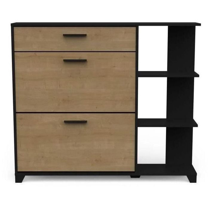 DEMEYERE Zapatero COBBLER - 12 pares - Decoración en roble - 2 solapas + 1 cajón + 3 nichos - L120 x P24,4 x H104,3 cm 4 DEMEYERE Zapatero COBBLER - 12 pares - Decoración en roble - 2 solapas + 1 cajón + 3 nichos - L120 x P24,4 x H104,3 cm 4