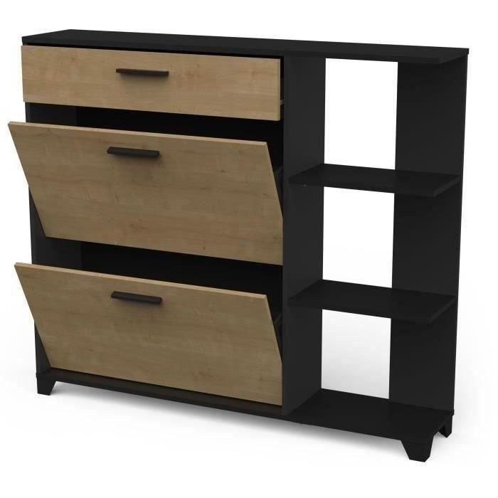 DEMEYERE Zapatero COBBLER - 12 pares - Decoración en roble - 2 solapas + 1 cajón + 3 nichos - L120 x P24,4 x H104,3 cm DEMEYERE Zapatero COBBLER - 12 pares - Decoración en roble - 2 solapas + 1 cajón + 3 nichos - L120 x P24,4 x H104,3 cm