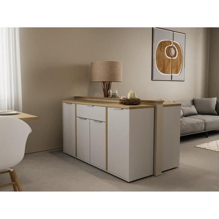 Aparador ACCESS - 4 puertas + 1 cajón - decoración roble Hamilton y blanco - L 160,7 x P 39,6 x H 85,6 cm - DEMEYERE 1